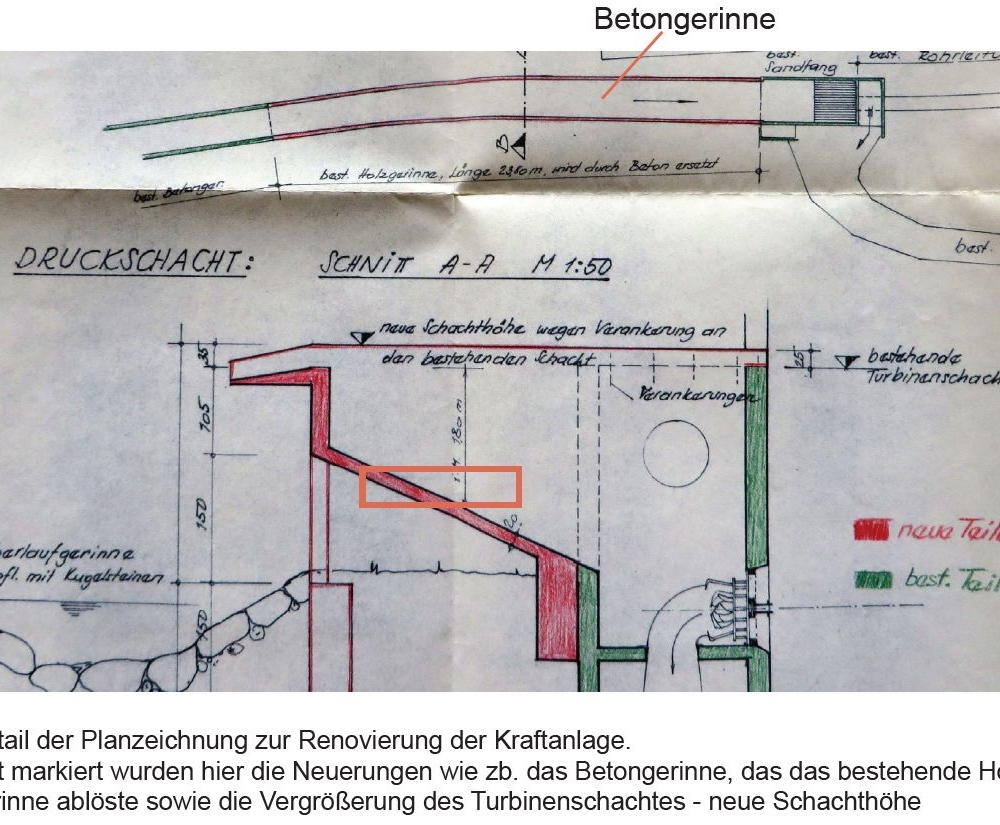 Detail der Planzeichnung zur Renovierung der Kraftanlage