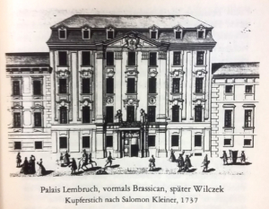 Palais Wilczek, Stich von Salomon Kleiner, 1739 Feuchtmüller, Rupert, Die Herrengasse, Wien, Hamburg, 1982, S. 43